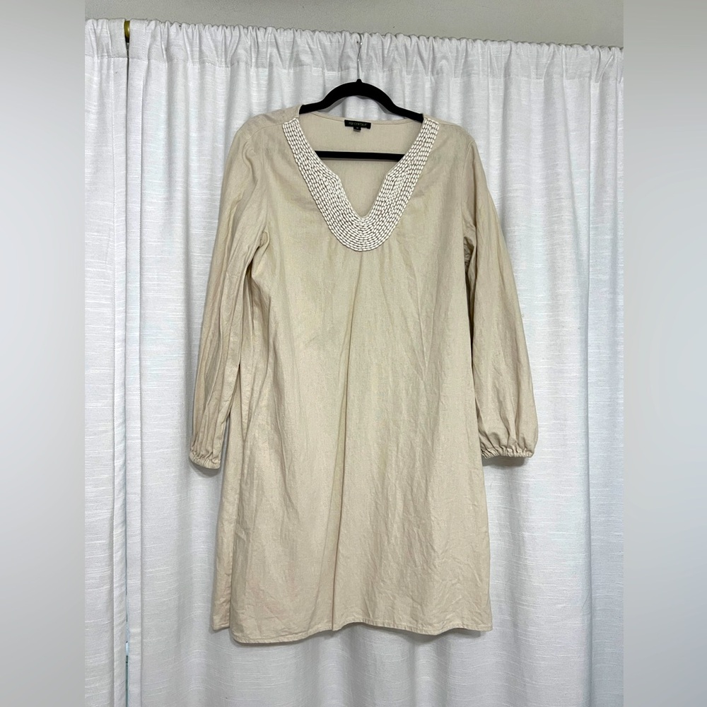 Cream linen dress with beading detail